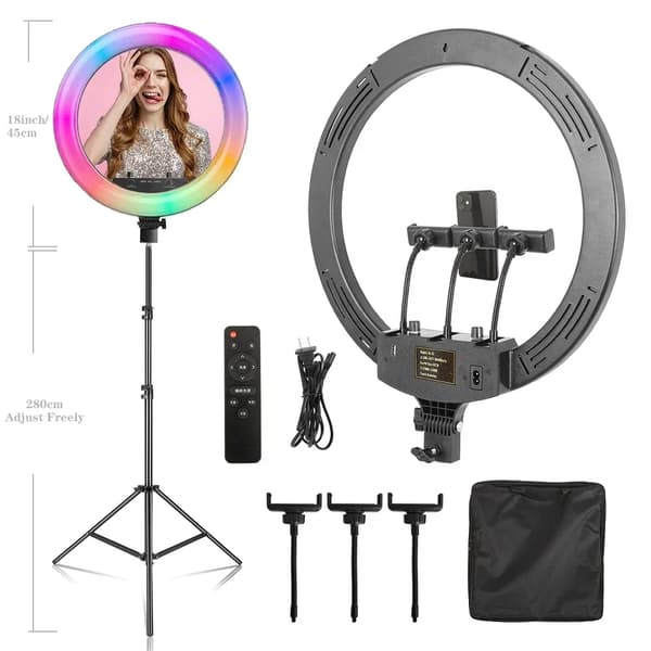 Ringlys, Justerbar Lysstyrke, 360° Rotation,280cm Sort
