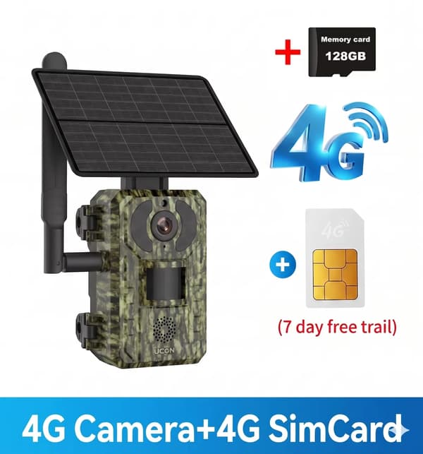 Jagtkamera, 4MP opløsning, indbygget solpanel,Kamera+4G Kort+128G