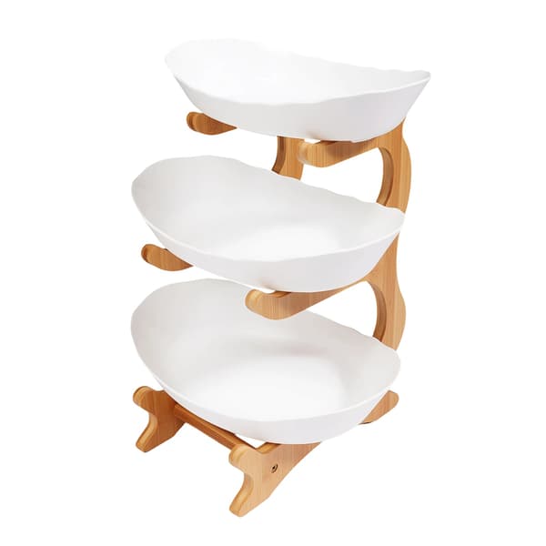 Fruktskålställning, 3-nivådesign, halkfri bas,VIT