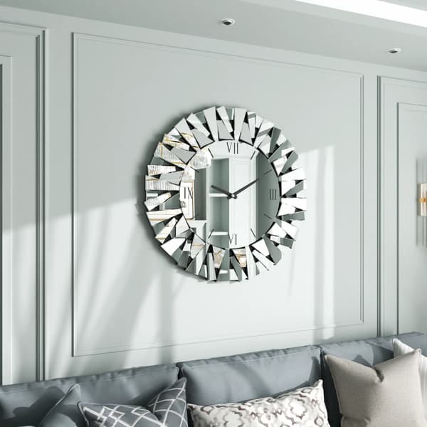 Vægur, Spejldesign, Stille bevægelse,Sølv