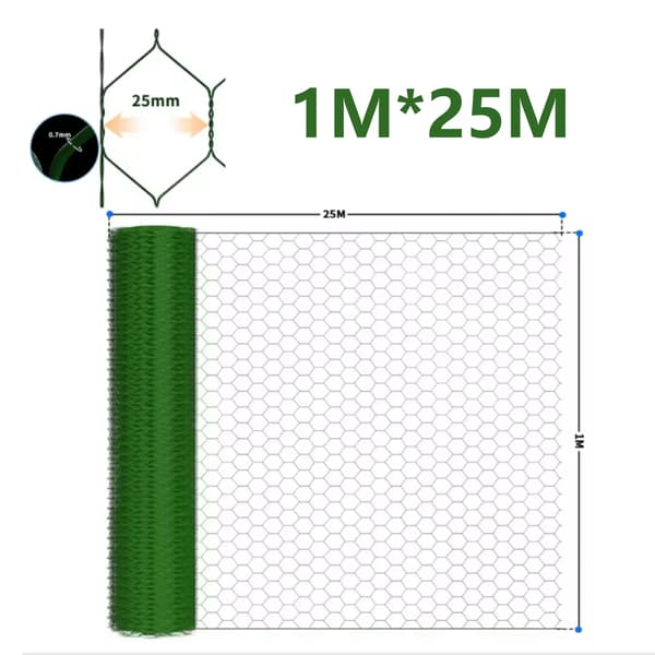 Hexagonal Kyllingetrådnet, PVC Belagt, Holdbar Konstruktion,1m