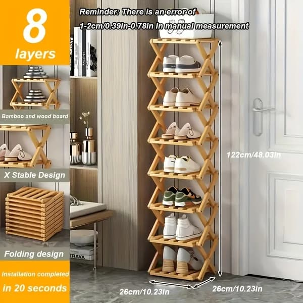 Skohylla, Fällbar Design, Bambukonstruktion,8-lagers