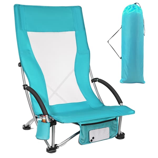 Strandstol, Fällbar Design, Bekväm Nätrygg,Blå
