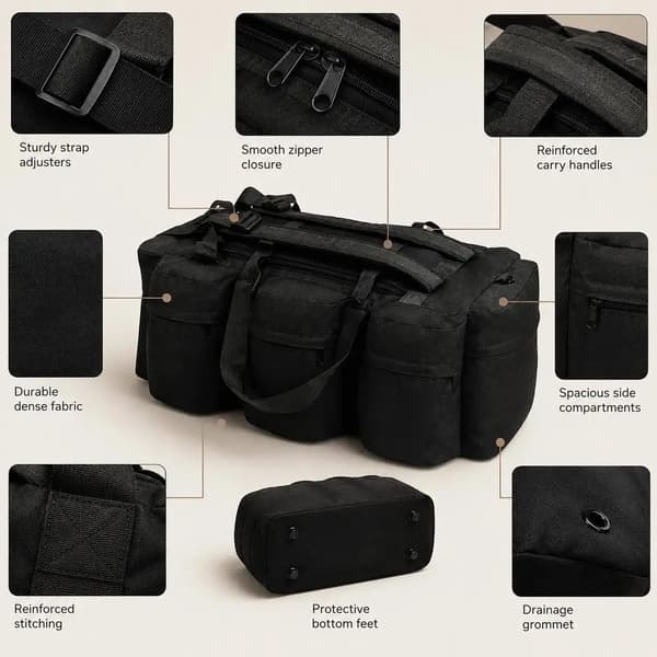 Duffel Bag, 45 Liter Kapacitet, Vandafvisende,Sort