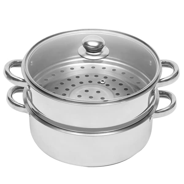 Dampkoger, Rustfrit Stål, 5-Lags Stabelbar Design,Lys Grå