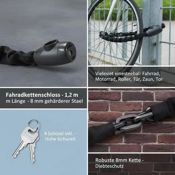 Cykellås, 1,2 m Lång, Stöldsäker Design, svart