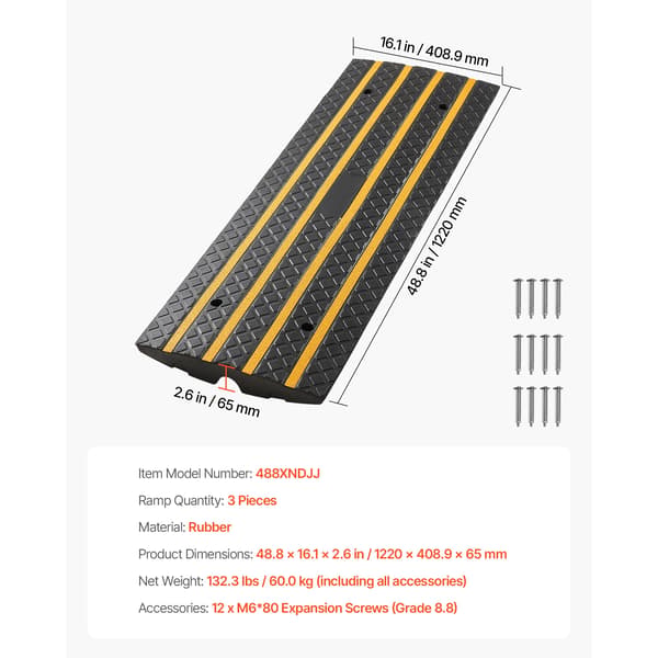 Bilindkørsel Rampe, Holdbart Gummi, Reflekterende Strips,3PCS