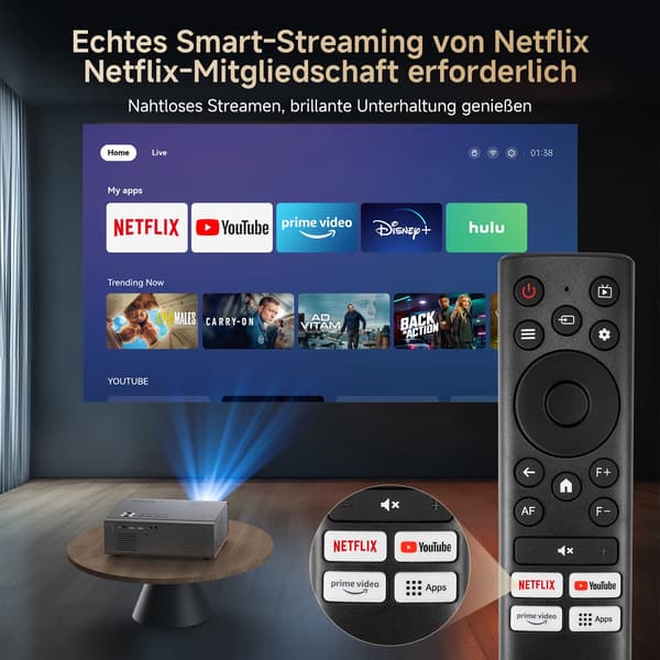 Smart Projektor, 4K Opløsning, Wi-Fi og Bluetooth Forbindelse,EU Stik, Farve1
