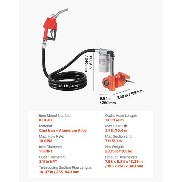 Bränsleöverföringspump, 12V DC, Hög flödeshastighet,10GPM