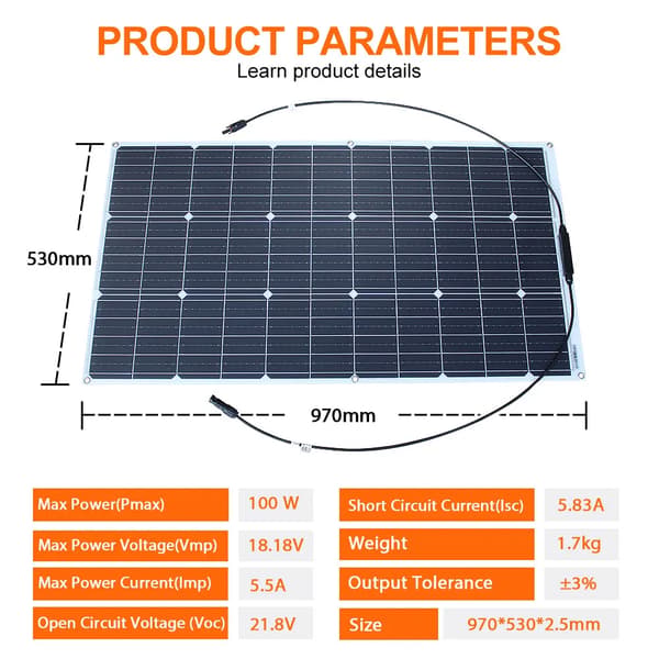 Solpanel, Fleksibelt Design, Høj Effektivitet,100w solsystem