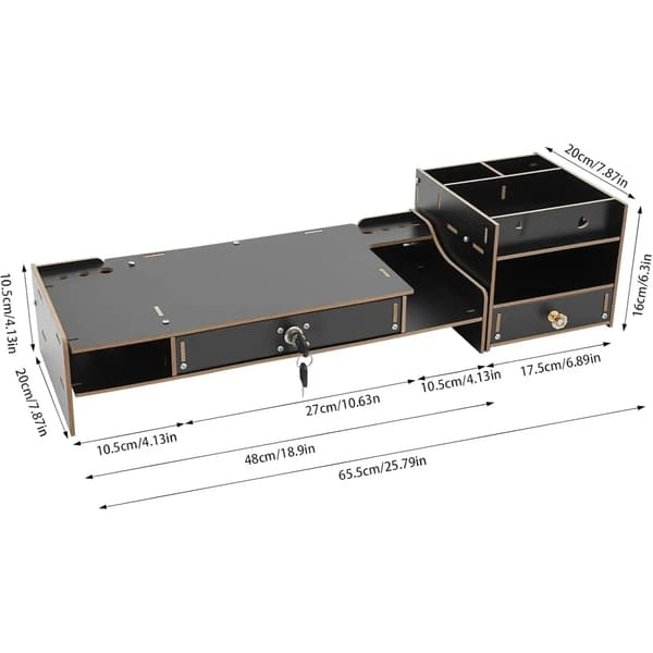 Skærmstand, Pladsbesparende Design, Opbevaringsskuffer,sort