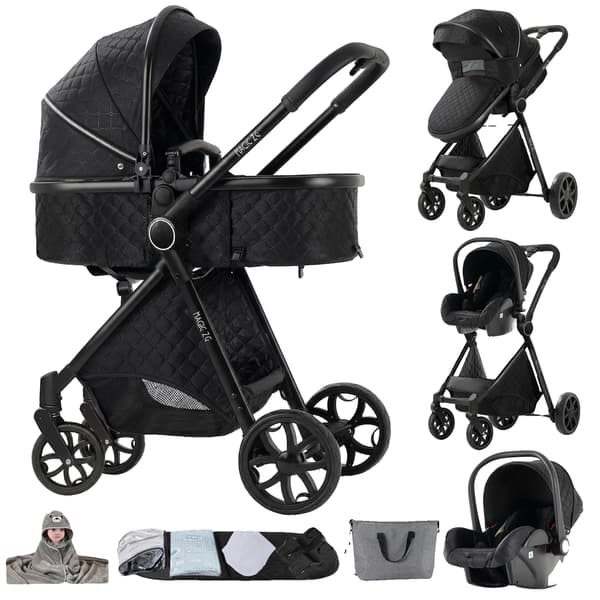 Barnvagn, 4-i-1 Mångsidig Design, Lätt Magnesiumlegering,YV9-ALLBLACK