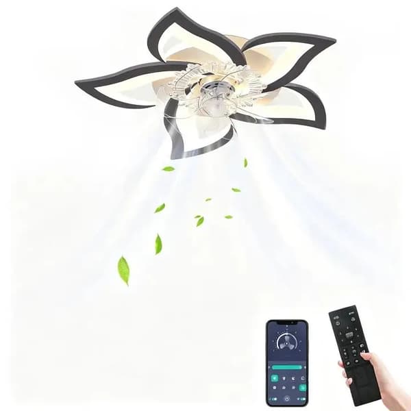 Loftventilator Lys, Smart App Kontrol, 6-Hastighedsfunktion,sort