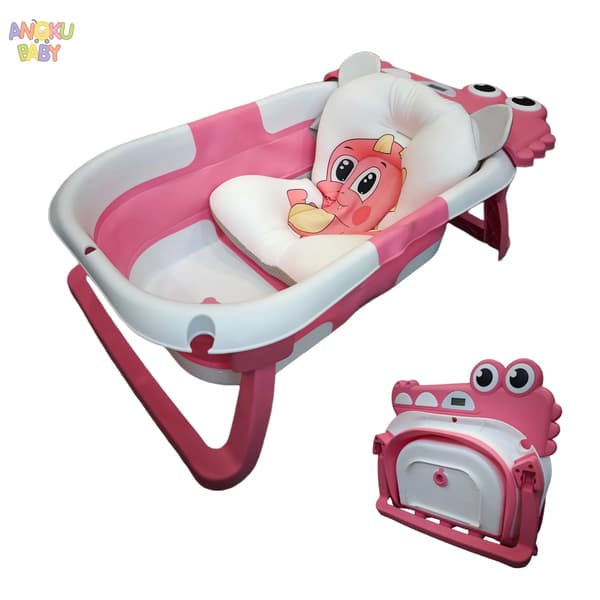 Babybadekar, Sammenklappeligt Design, Temperaturdisplay,Pink
