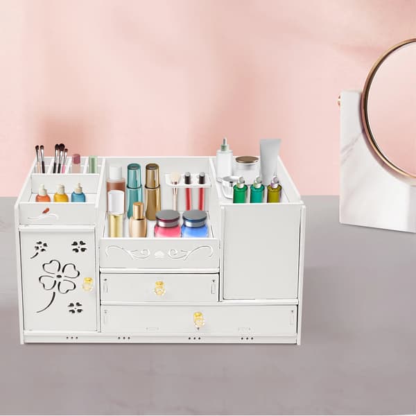 Makeup Organizer, Stort kapacitet, Två lådor för förvaring,VIT