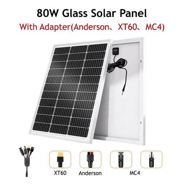 Solpanel, Stift Glas Design, Multi Stik Kabel Kompatibel,80w Solenergi-5 i 1, 80W