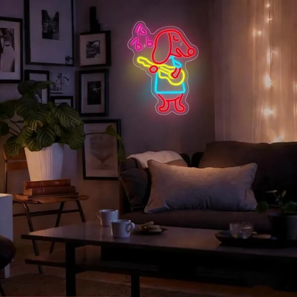 Hund Neon Skylt, Dimmbar LED Belysning, USB Driven,43x32cm