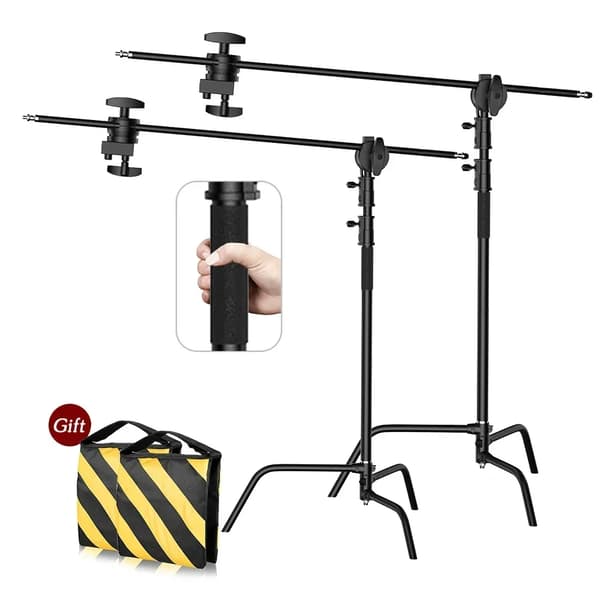 Fotografi C Stativ, Justerbar Højde, Holdbart Rustfrit Stål,2stk 2.6m Sort