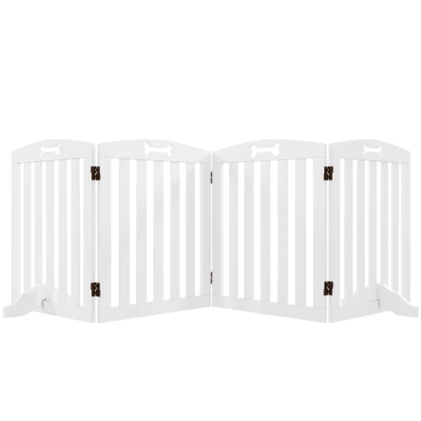 Hundebarriereport, Massivt Træ, 4 Paneler, 24 Tommer Bred pr. Panel, Foldbart Design, Anti-Tip Støttefødder