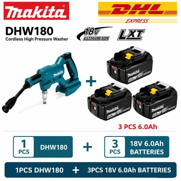 Højtryksrenser, Trådløs Design, Alsidige Rengøringsmetoder,DHW180 X1 Batteri X3