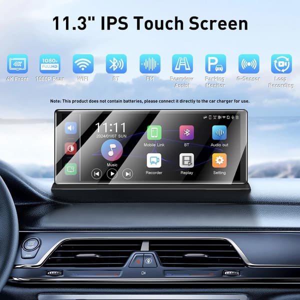 Dash Cam, 4K Front- og Bagkameraer, Smart Enhedsintegration,Ingen, sort
