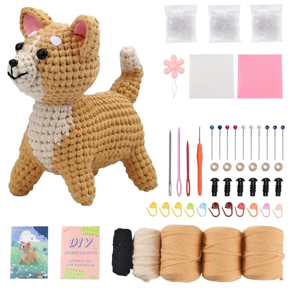Hund Virkningskit, Stickningsstartkit, Steg-för-steg Videotutorials,Shiba Inu