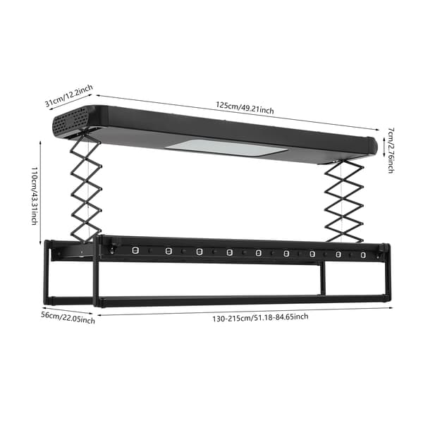 Utdragbar torkställning, LED-belysning, justerbar längd,svart