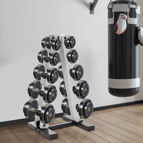 Dumbbell Rack, 5-lags A-ramme design, robust stål konstruktion,HVID