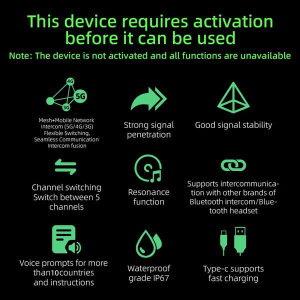 Motorcykel Intercom, Bluetooth 5.1, IP67 Vandtæt,1PC Q8