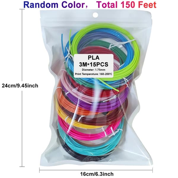 3D Pen Filament, 1,75 mm PLA, 97 Meter Længde,3m 15 farver