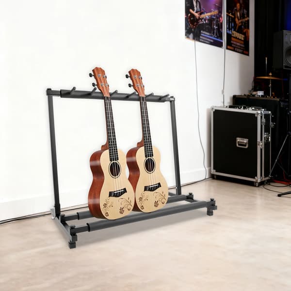 Gitarrställ, Fällbar Design, Rymmer 5 Instrument,svart