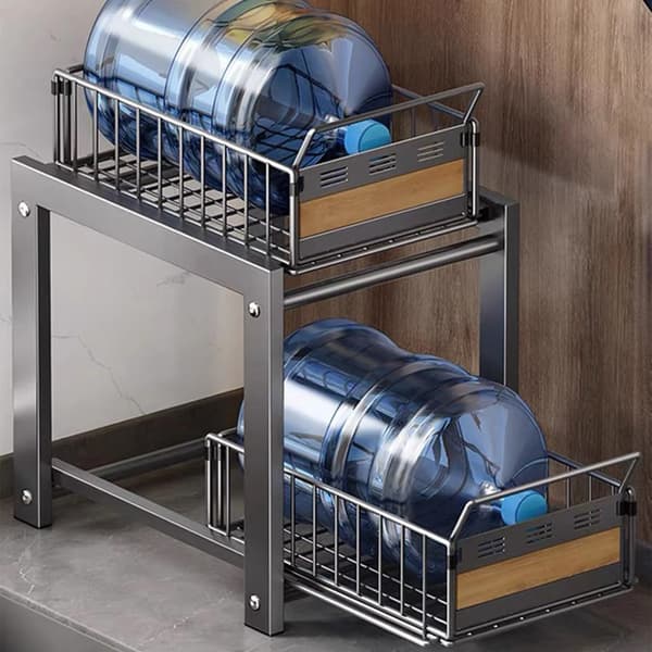 Under Sink Organizer, Utrækkelig Skydedesign, Pladsbesparende Rack,Grå