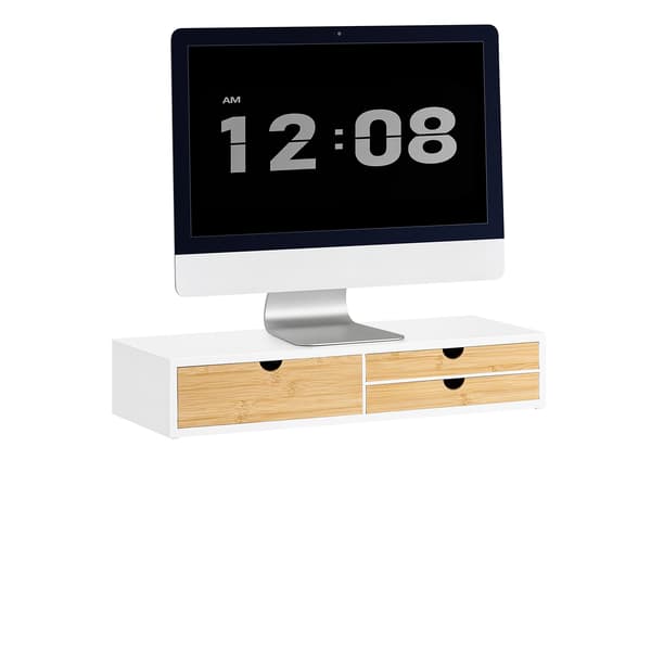 Monitorstand, Ergonomisk Design, Pladsbesparende Skuffer,HVID