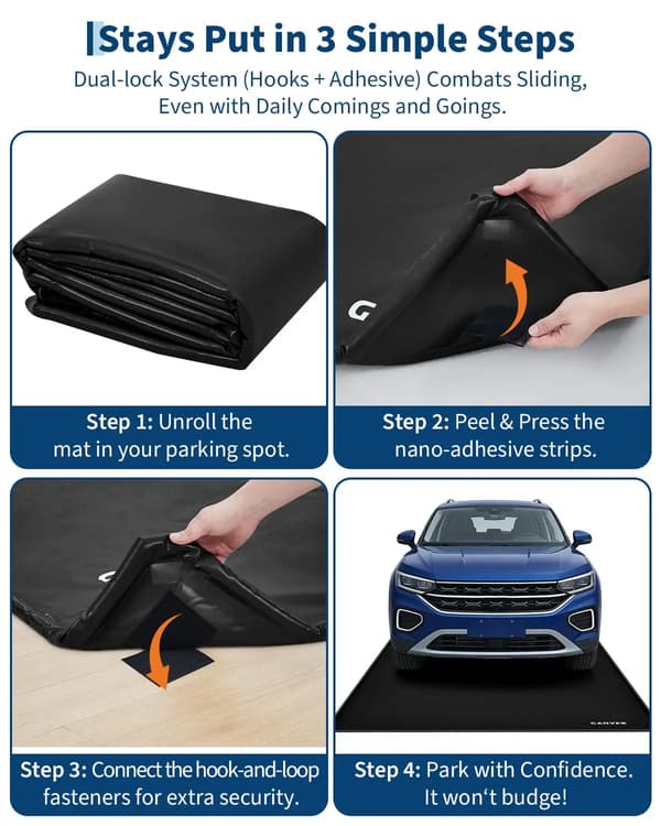 Garage Mat, Vandtæt Design, Skridsikker Overflade,sort