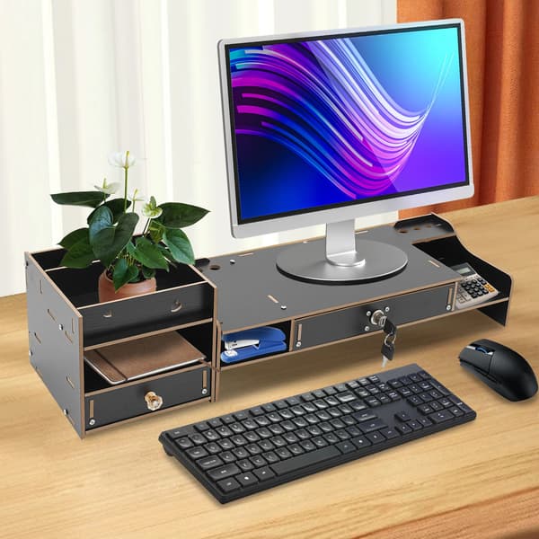 Monitorställ, Ergonomisk Design, Integrerad Förvaring,svart