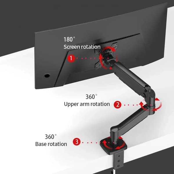Monitorarm, Fuld bevægelse artikulation, Klemme/Grommet base,sort