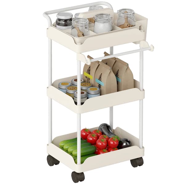 Auxiliary Cart, Removable Baskets, Easy Mobility, Ivory