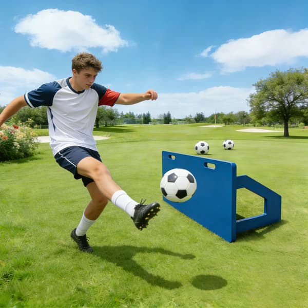 Fodbold Rebounder Board, Sammenklappeligt Design, Dobbeltvinkel Træning,Blå