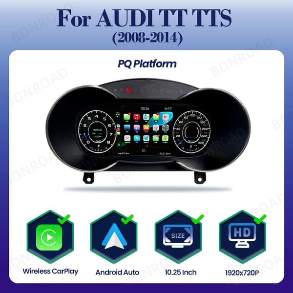 Dashboard Instrument Cluster, Trådløs CarPlay, Android Auto,AUDI TT TTS