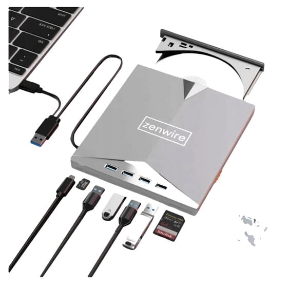 Ekstern Harddisklæser, CD/DVD Optagelse & Afspilning, USB Hub, SD Kortlæser, Kompakte Dimensioner, Letvægtsdesign