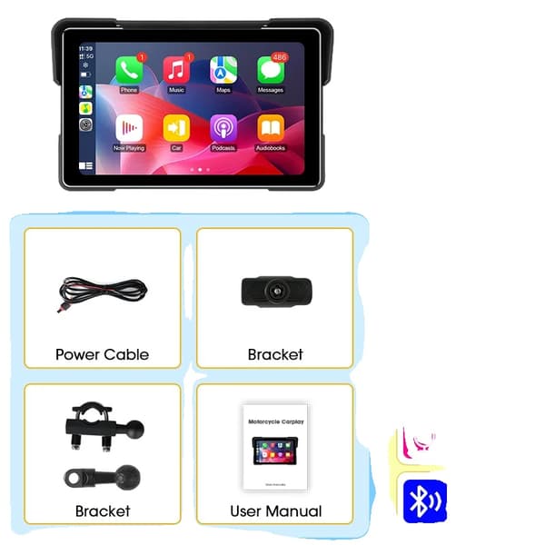 Motorcykel GPS-navigator, trådlös Carplay, stöd för Android Auto,7 tum