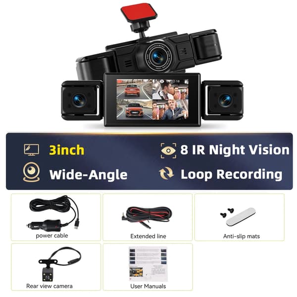 Dash Cam, 360° Dækning, Nattesyn,Bil Dashboard