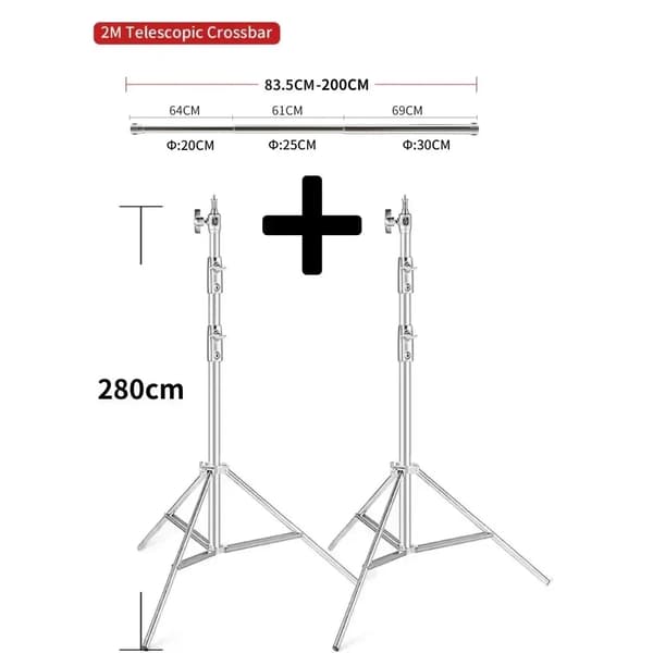 Telescopisk Baggrundsbar, Justerbar Længde, Bærbart Design,2M Kit 280A