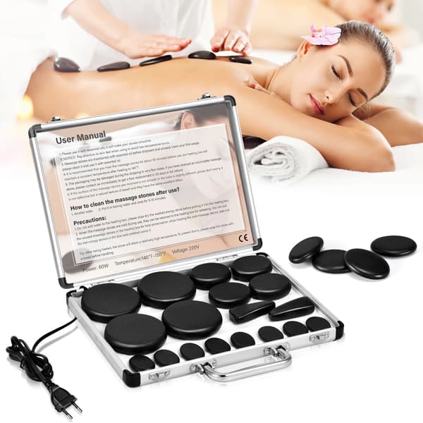 Hot Stone Massage Sæt, Temperaturkontrol, Bærbart Design,18stk