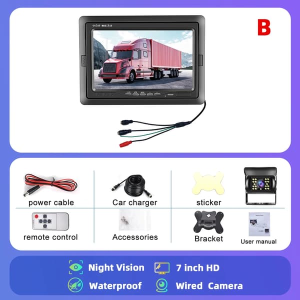 Bilmonitor, 7-tumsdisplay, stöd för dubbelkamera,med 1 kamera