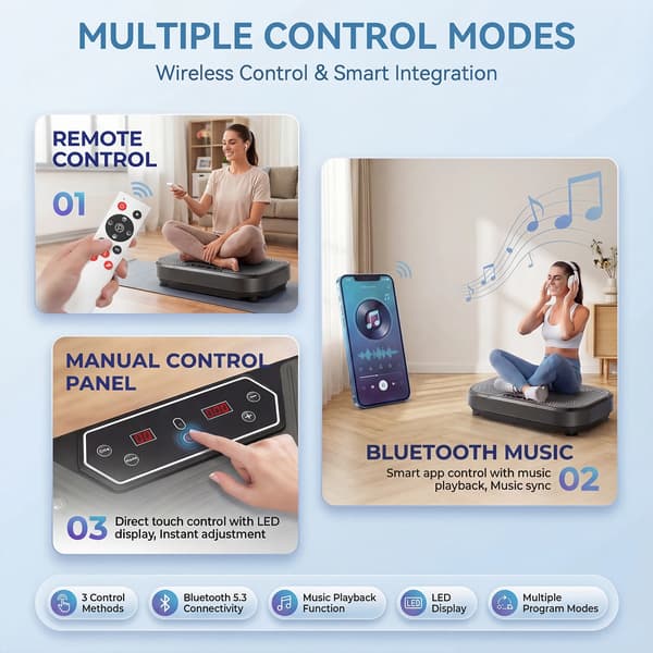 Vibrationsplade Maskine, 120 Hastighedsniveauer, Bluetooth Lyd,grå