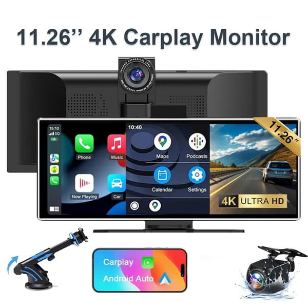 Dash Cam, Trådløs Forbindelse, 10,26 Tommer Skærm,4K DVT-kamera