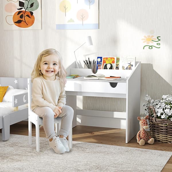 Skrivebord og Stol Sæt, Ergonomisk Design, Nem Samling,LYS GRÅ