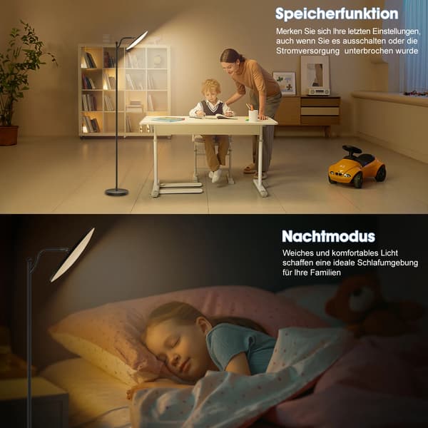 LED Gulvlampe, Dæmpbar, Justerbart Lys,1PC, sort, 18W
