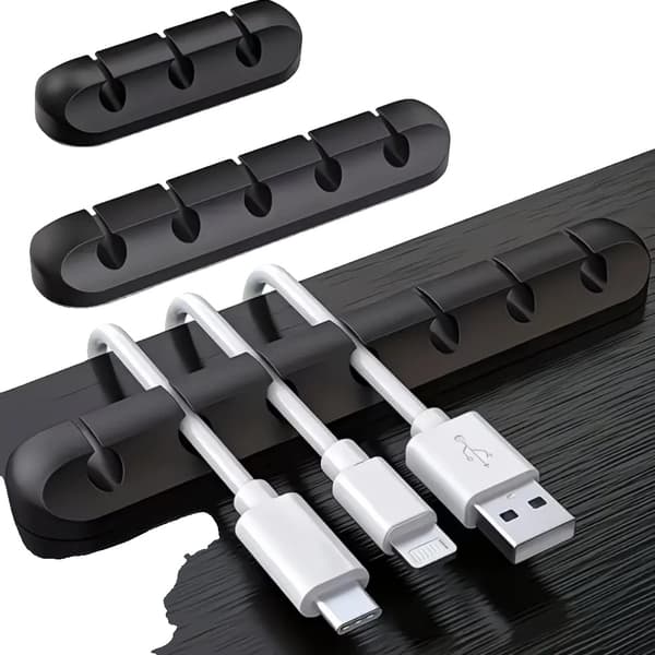 Kabelorganisator, Multi-Hul Konfiguration, Selvklæbende Design,sort, 8.3cm